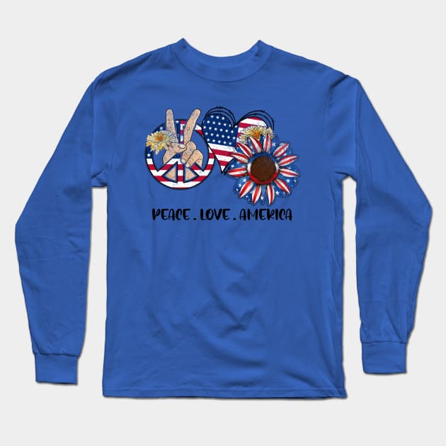 Peace, Love, America 4th of July Design Long Sleeve T-Shirt by Kribis